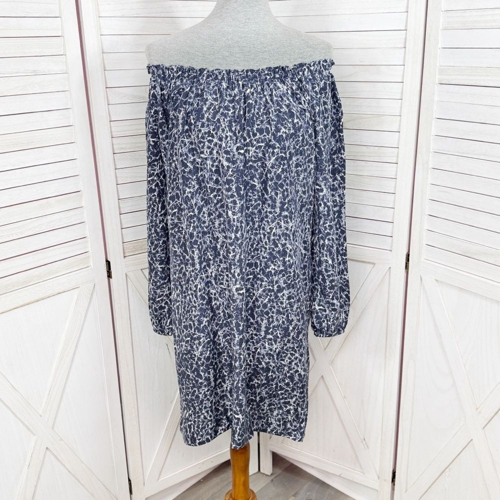 Michael Michael Kors Marble Print Off-Shoulder Shift Dress Blue White Small